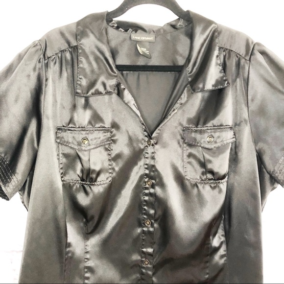 Lane Bryant Black Button Down Short Sleeve Shirt - Picture 2 of 6